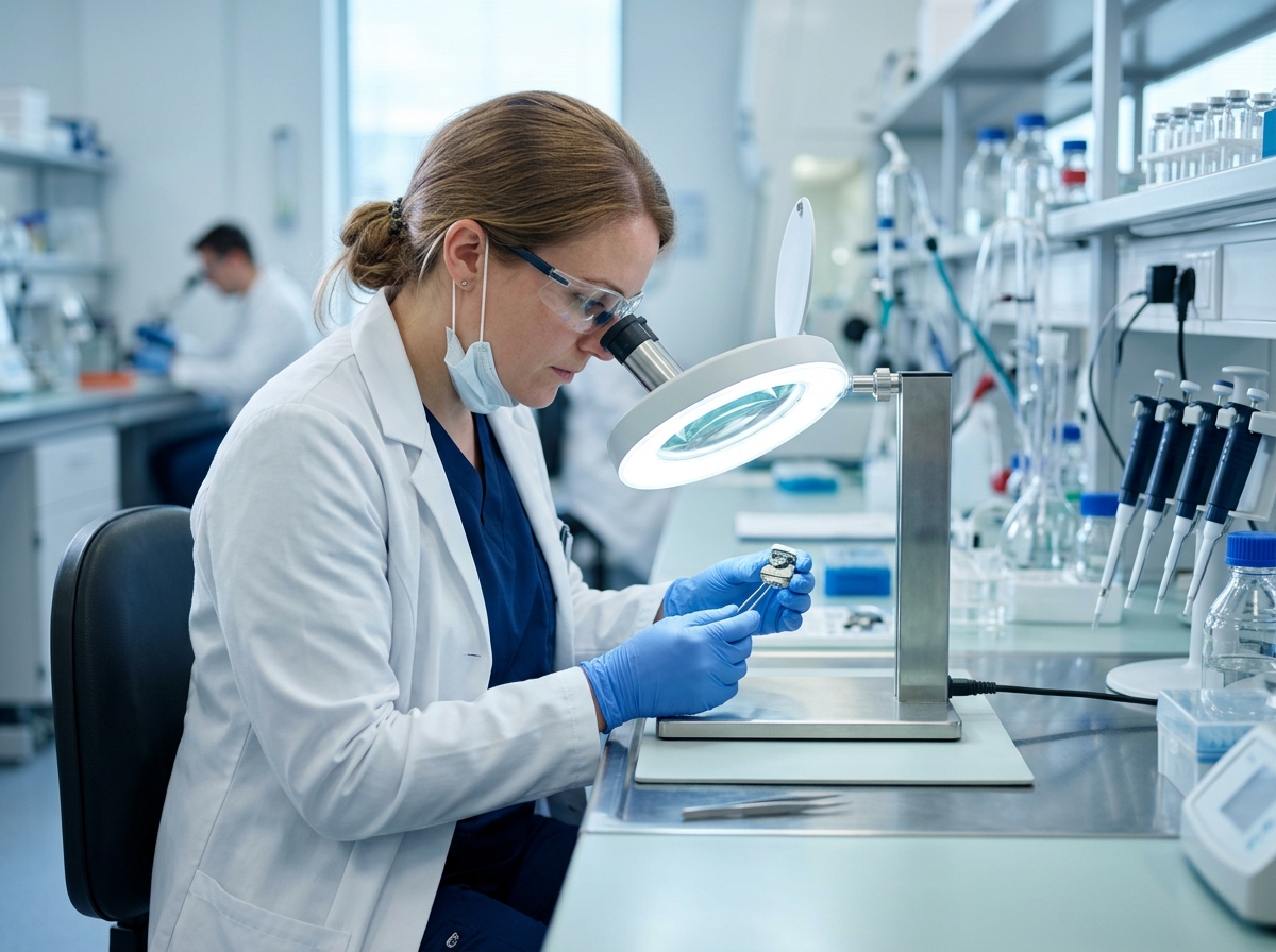 Silforma laboratorijos specialistė tikrina silikoninio gaminio kokybę